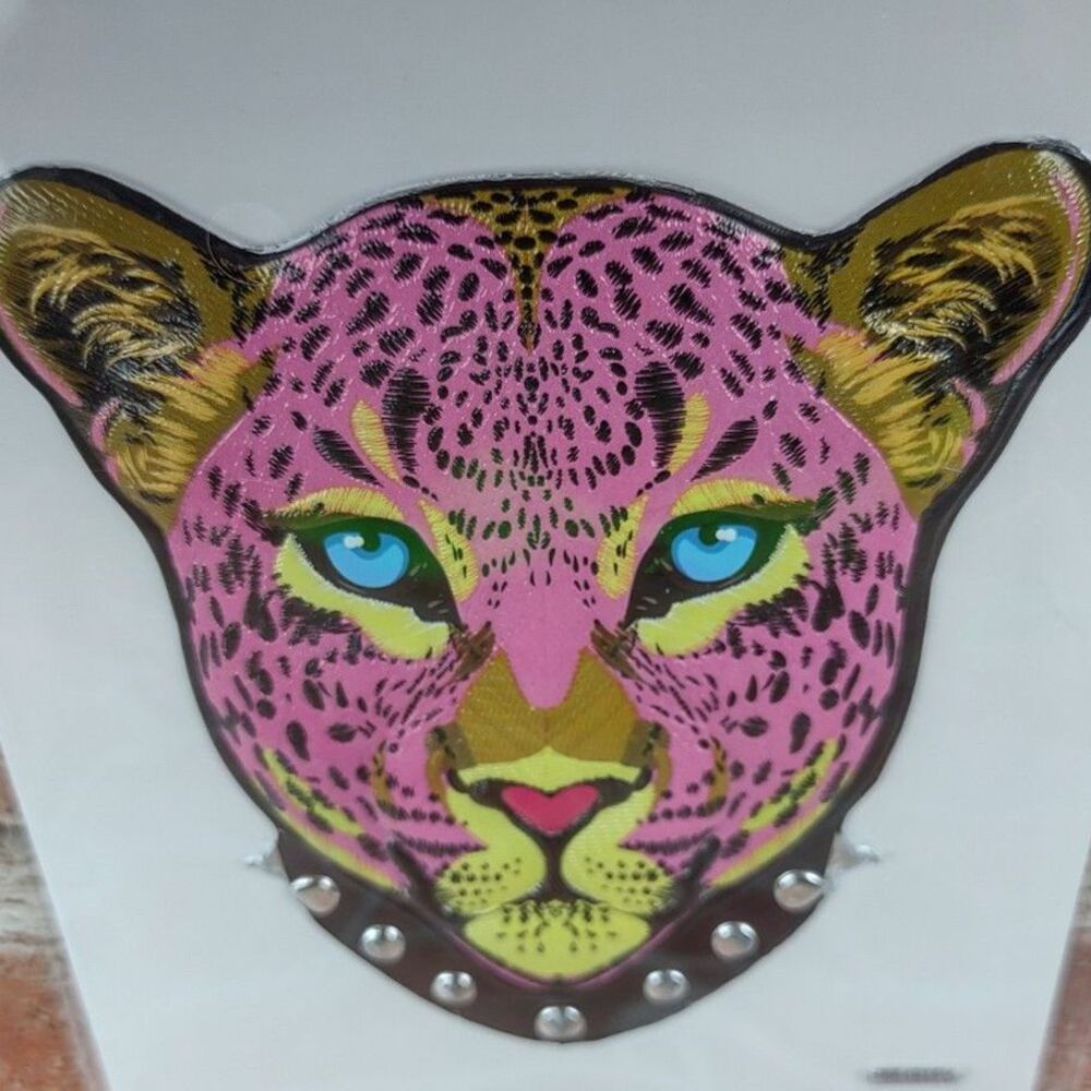 Pink Cheetah Jungle Cat Sticker Spiked Collar Wildlife Animal Ebossed Puffy 1pc